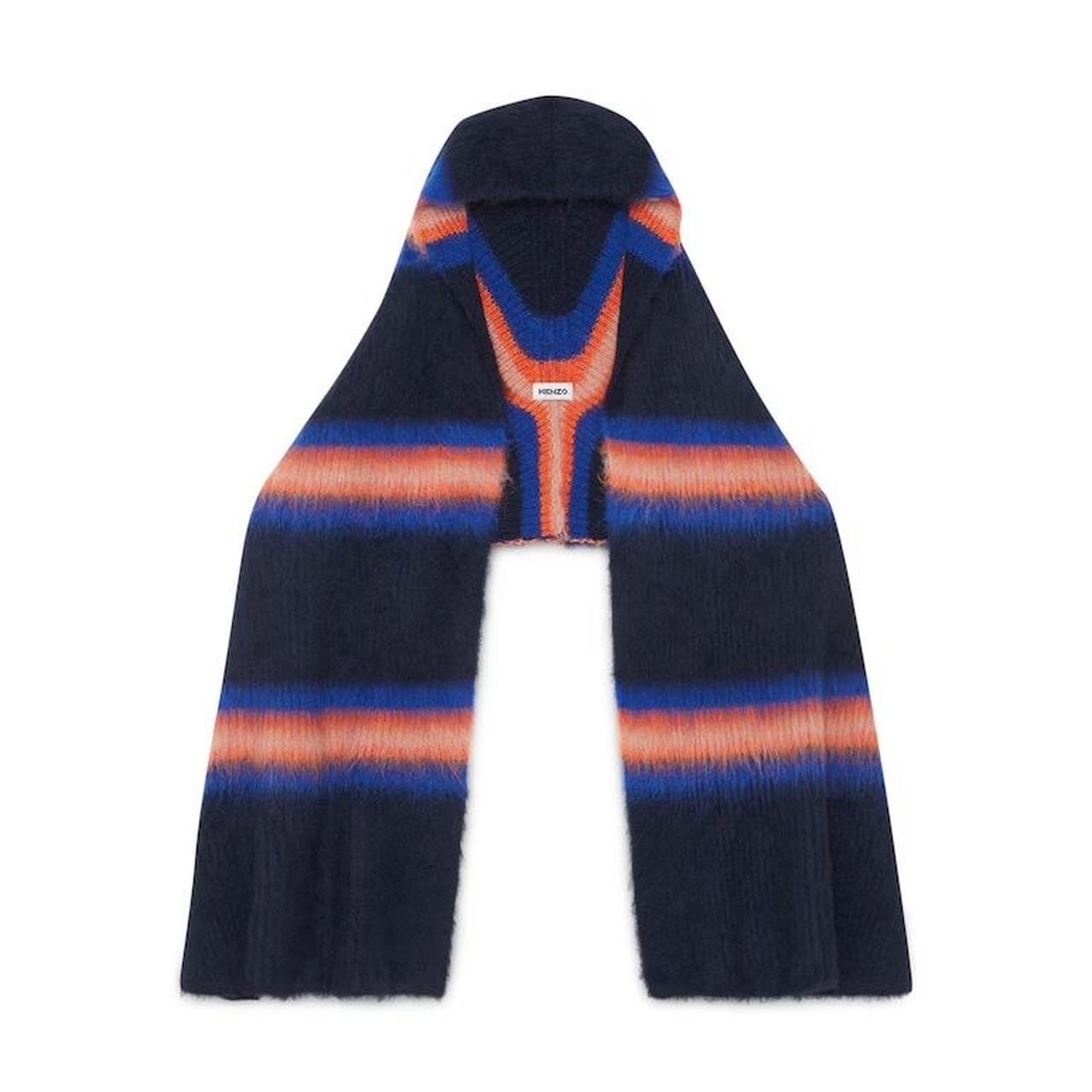 KENZO mohair hood scarf in navy with blue and Depop