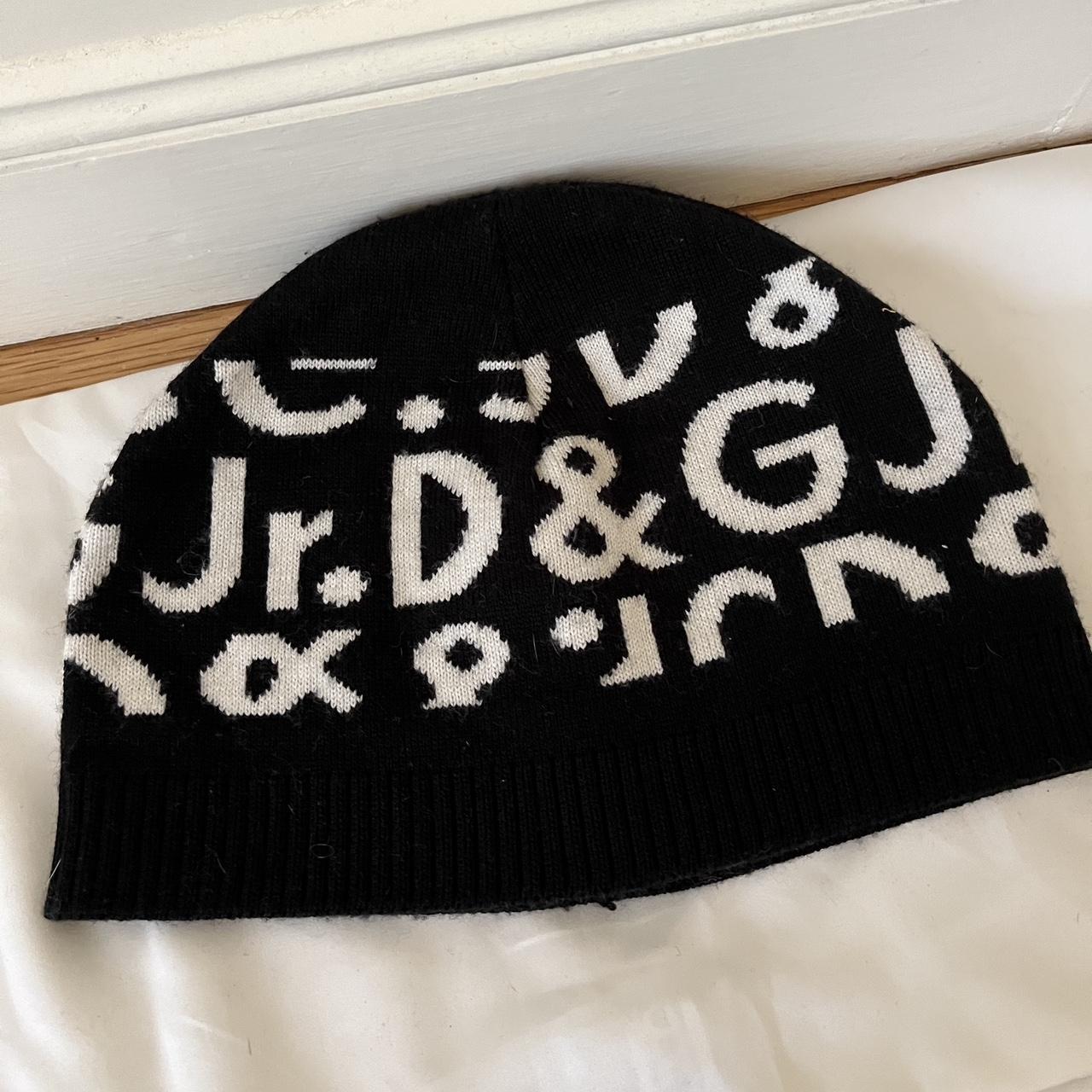 D G black and white wool mix logo beanie. Junior but. Depop