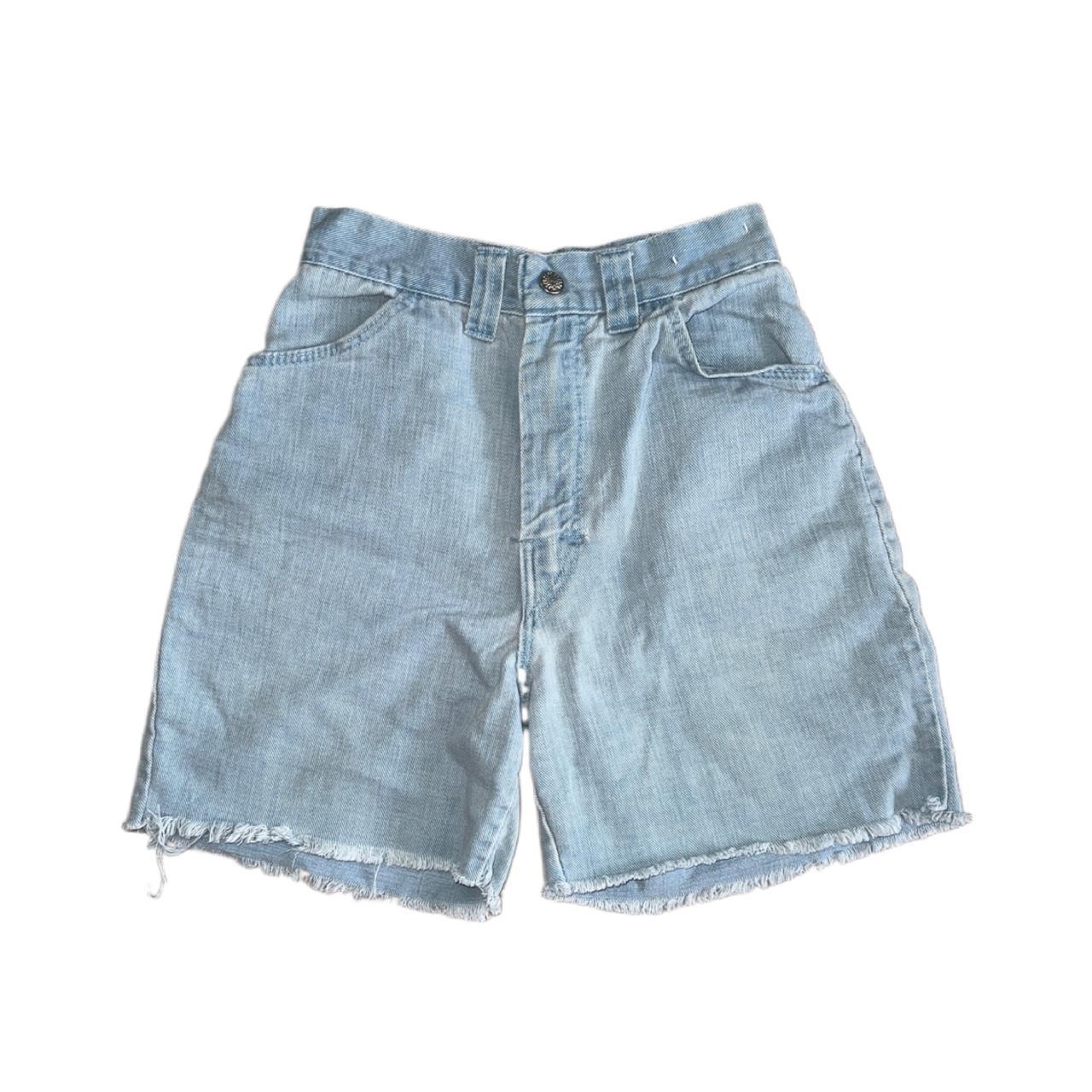 Vintage high-waisted light wash cut-off shorts with... - Depop
