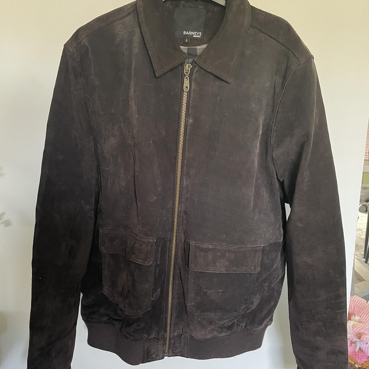 Vintage Barneys Suede Leather Jacket Dark brown -... - Depop