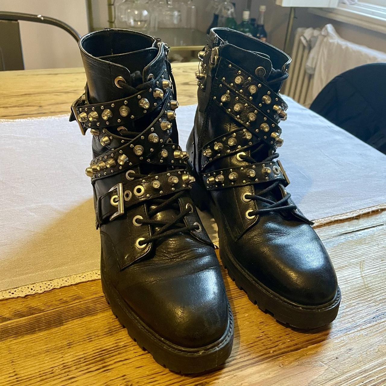 Zara studded black leather biker boots, Love