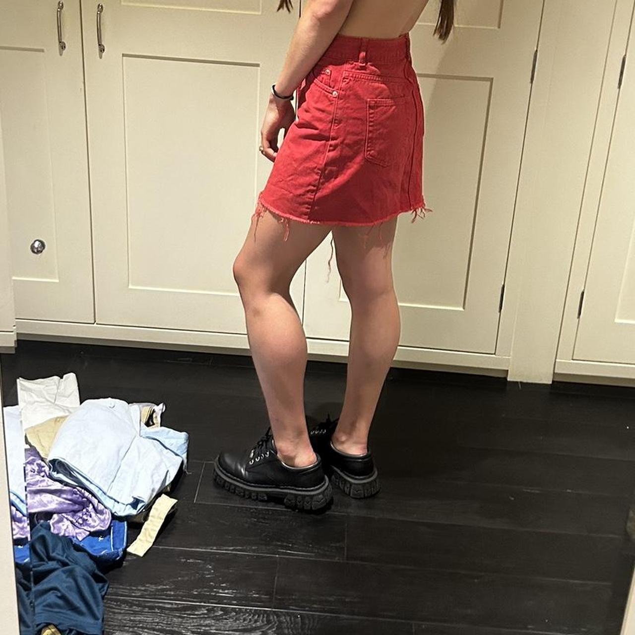 Red Topshop Moto Denim Skirt Urbanoutfitters Depop