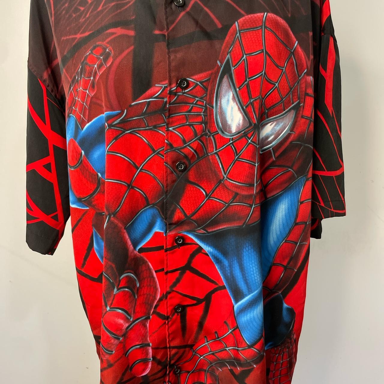 Vintage Y2K Spider-Man Spiderman button online up shirt. Red with velvet details size L