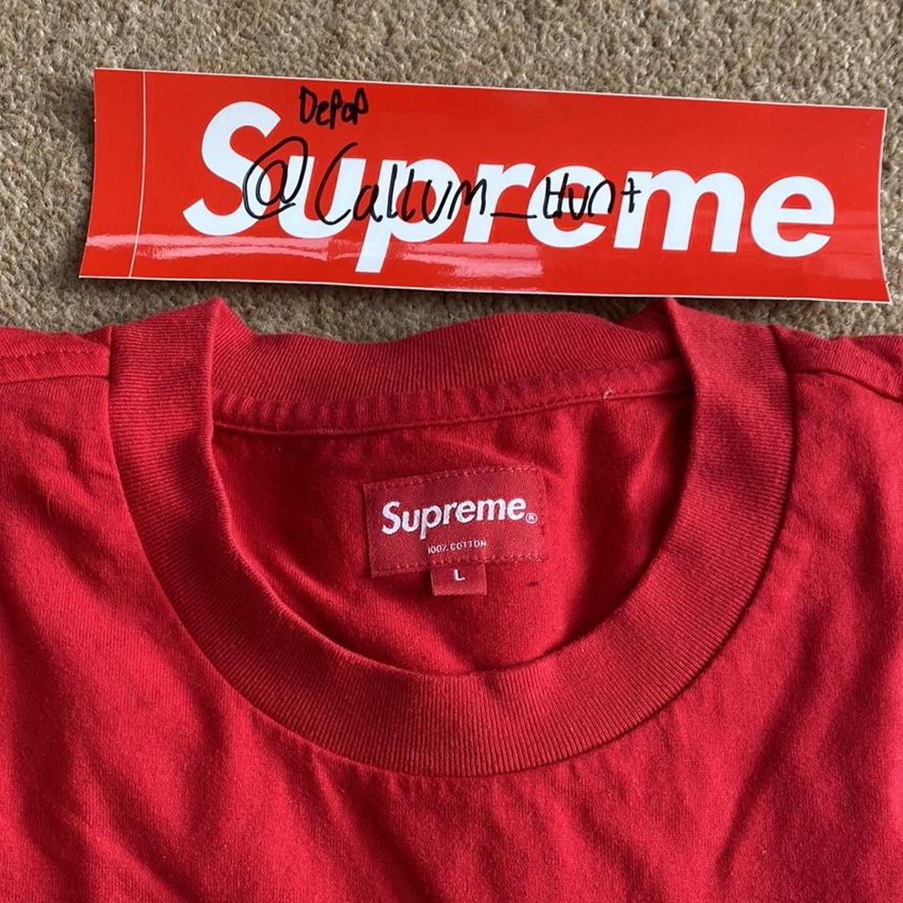 Supreme Pink/white box logo tee Authentic Worn - Depop