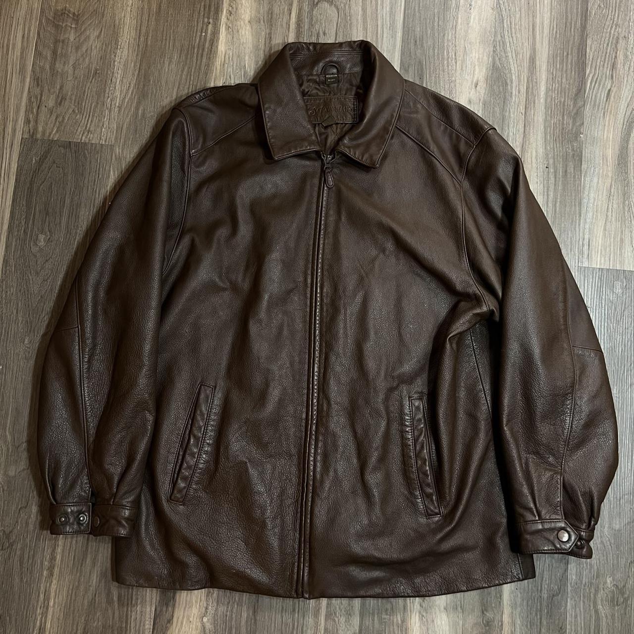 St. Johns Bay Bomber Jacket Mens XL Brown Leather... - Depop