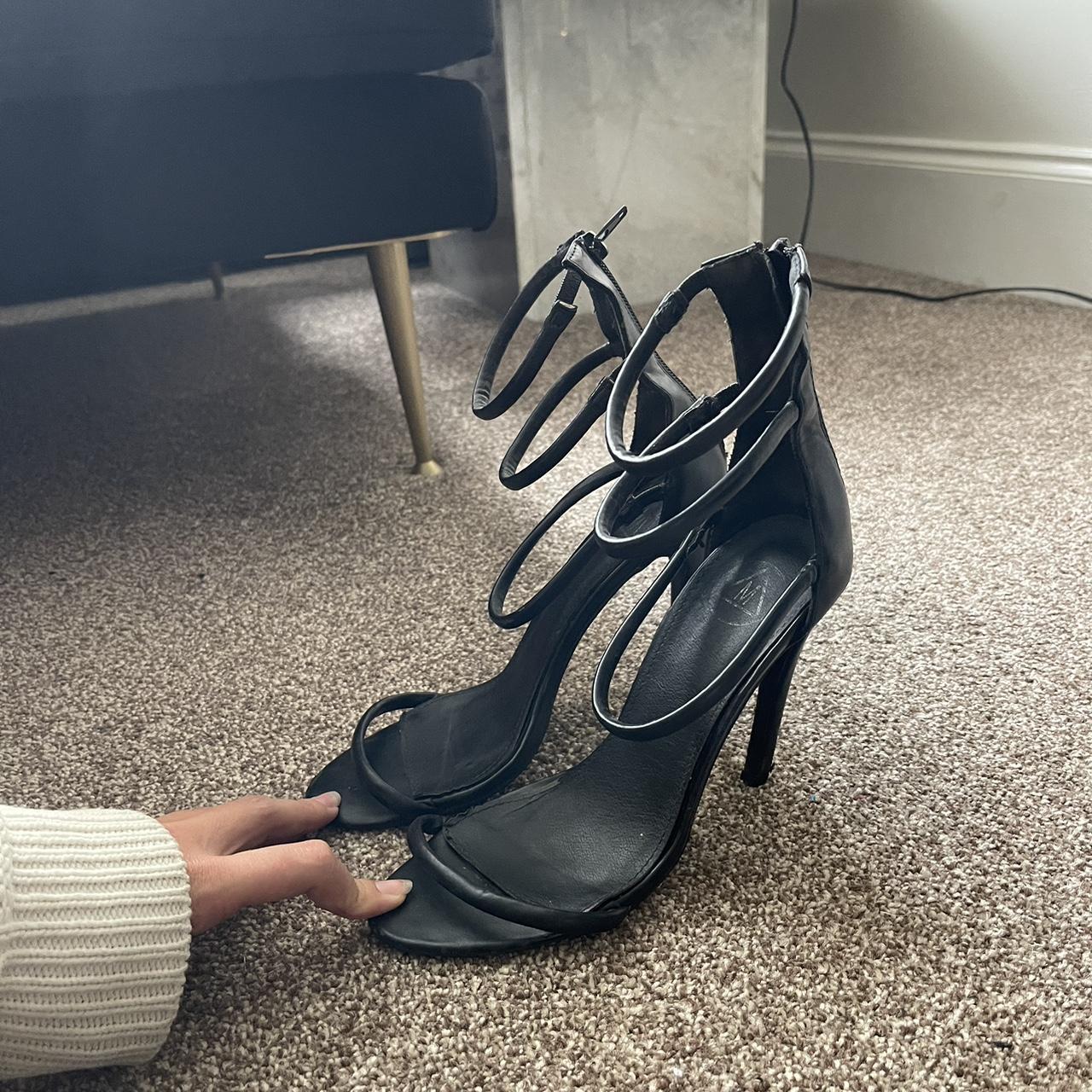 Missguided black three strap heels - size 5 - good... - Depop