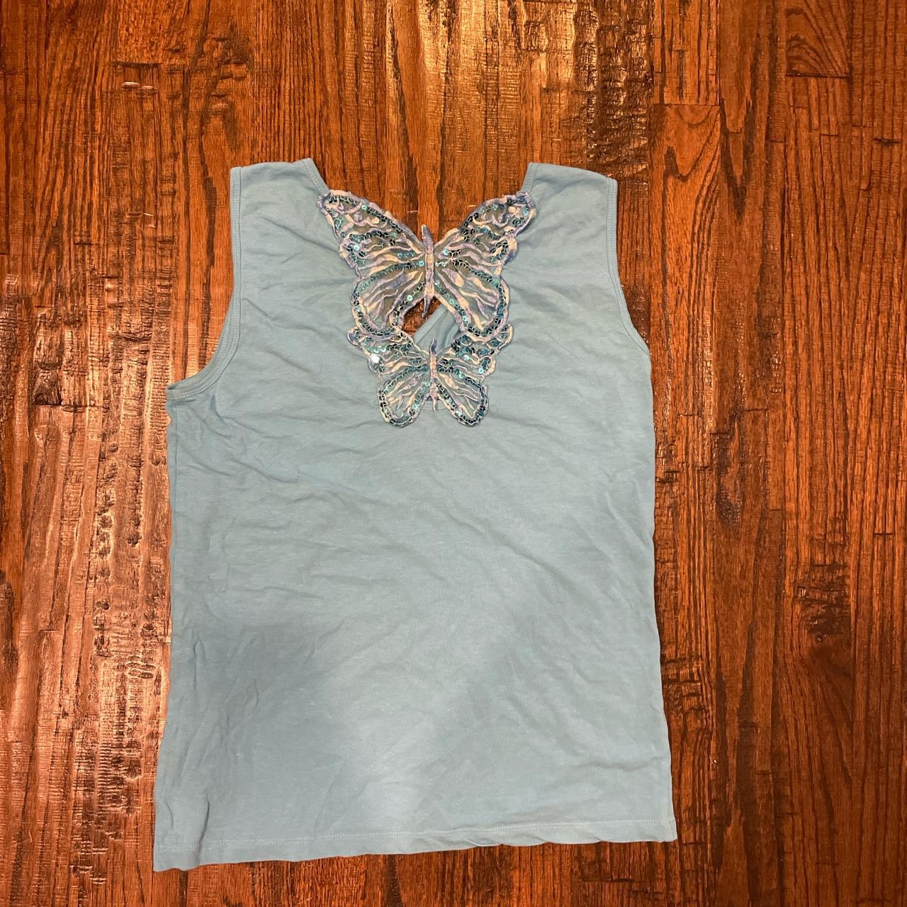 Baby blue butterfly tank. sequin... Depop