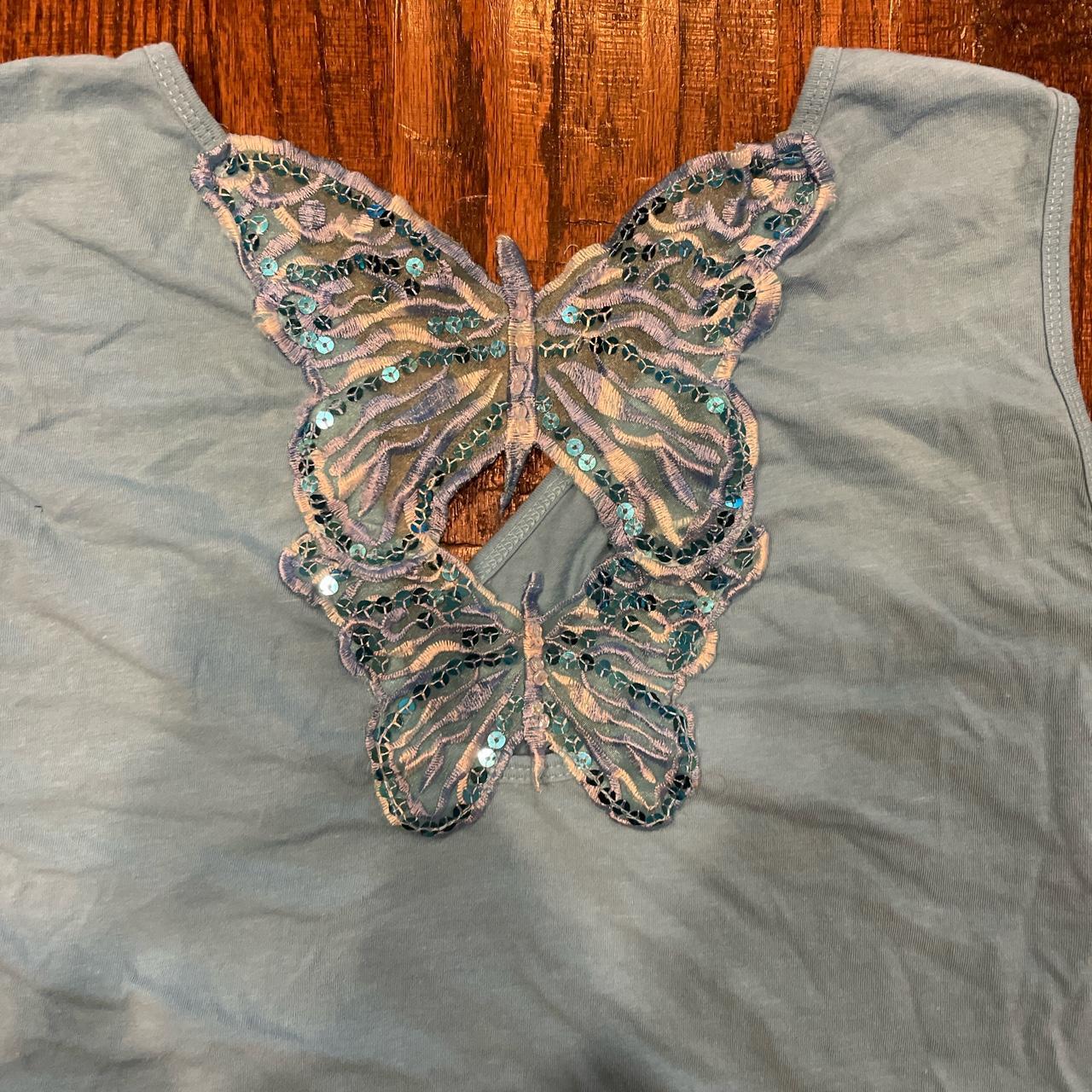 Baby blue butterfly tank. sequin... Depop