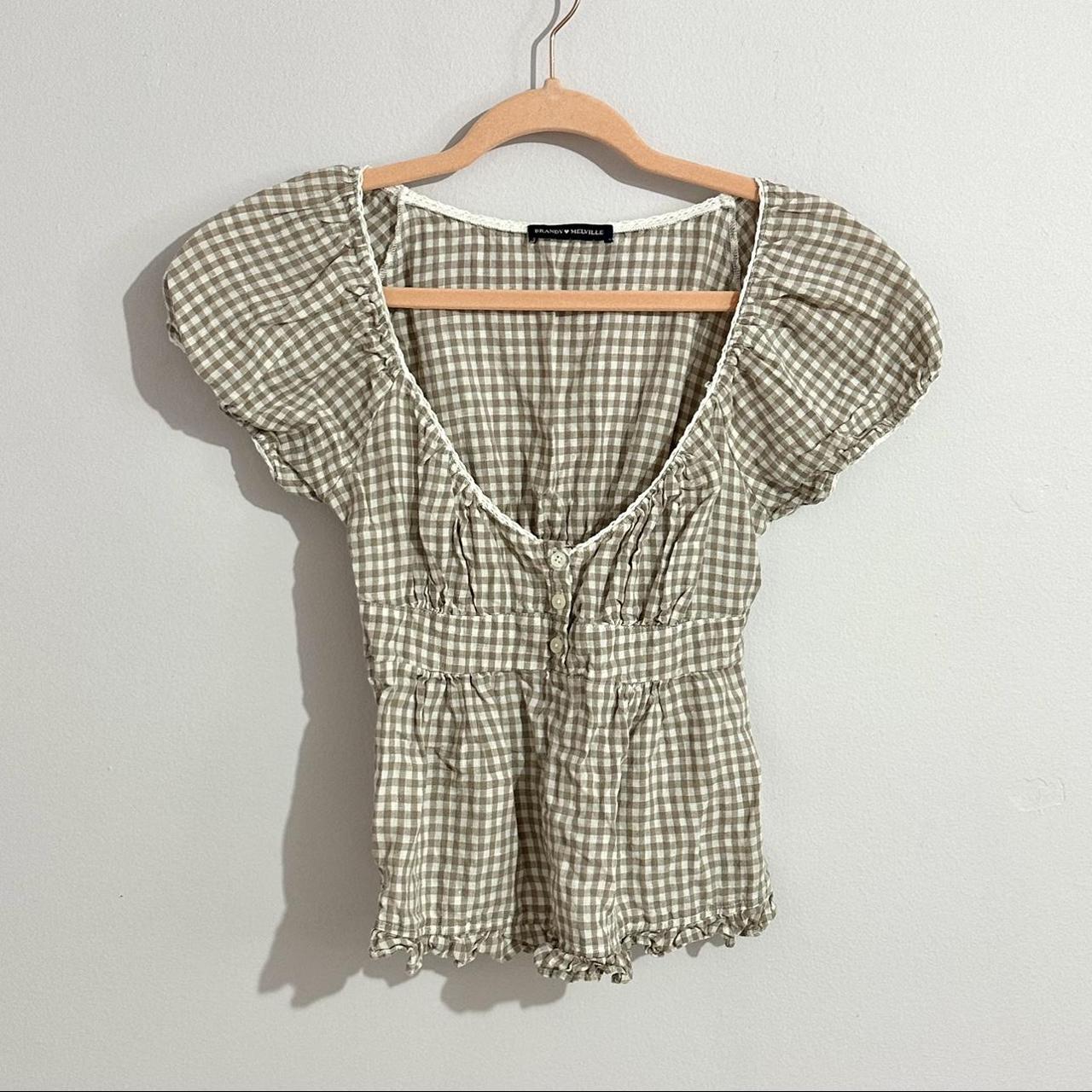 Brandy melville brown & white gingham blair top Depop