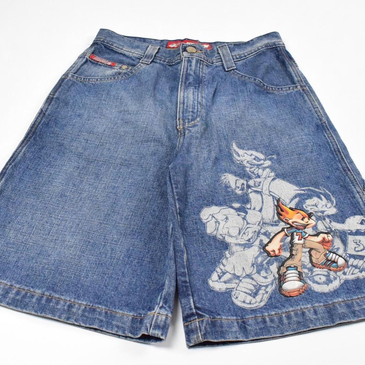 【HI FI FNK】Fonte Vintage Half Denim Jnco jorts Vintage 00s JNCO Flamehead Jorts Hip-Hop | Depop