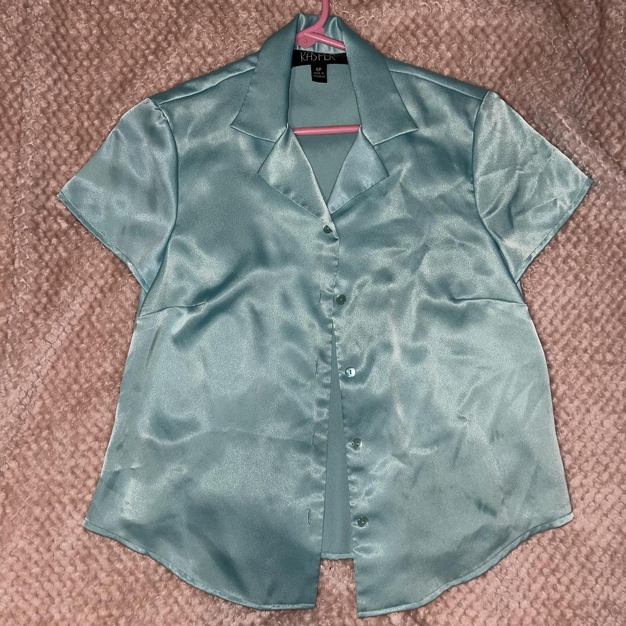 silky button up shirt, size 8 petite
