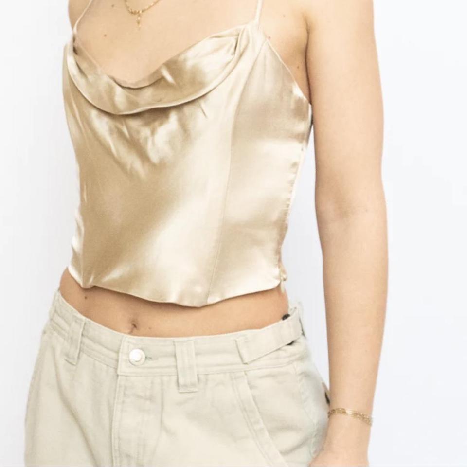 Zara satin cropped corset top #zara #satin #corset - Depop