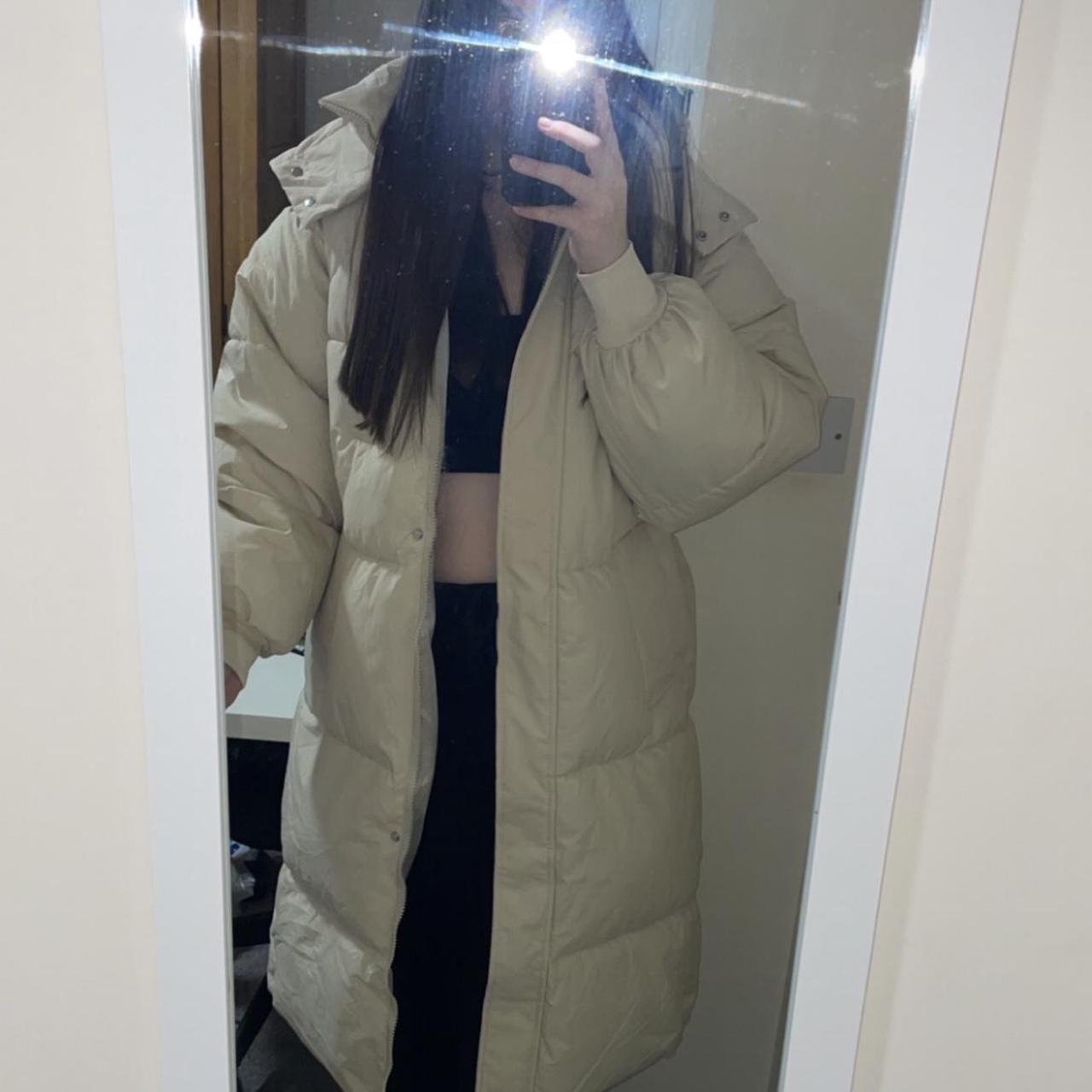 viral gogg cream/beige tik tok shop long puffer coat... - Depop