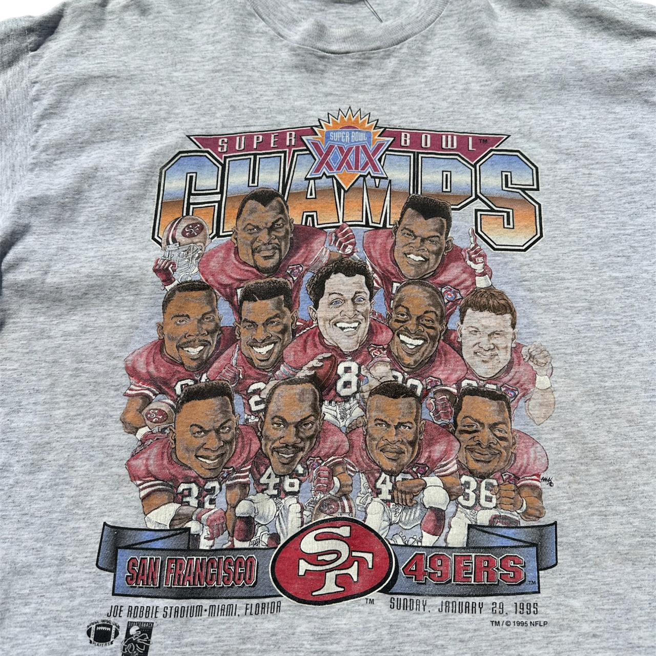 Vintage 49ers 5 time superbowl champs tee Single - Depop