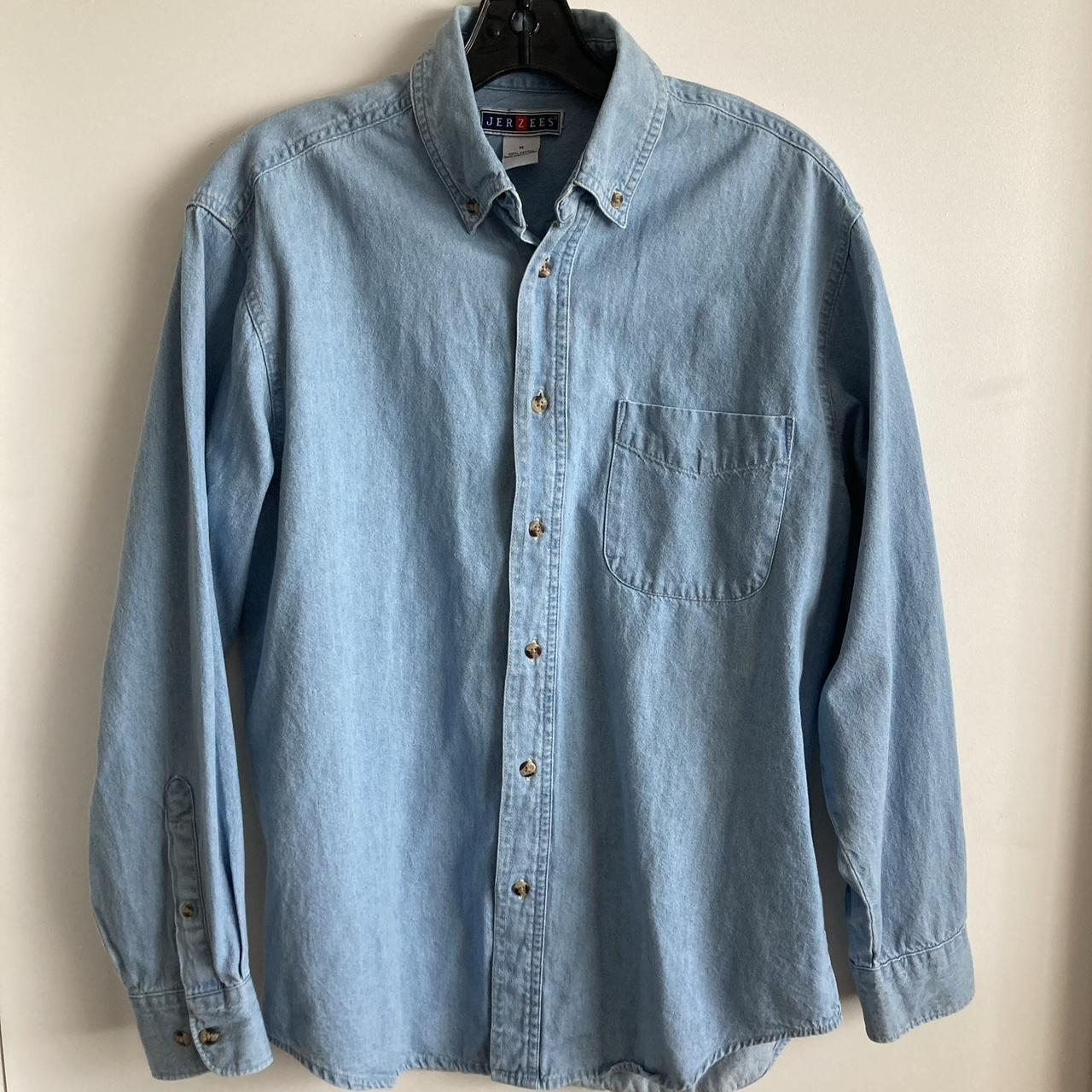 Vintage 2000s Y2K Jerzees denim shirt button down... - Depop