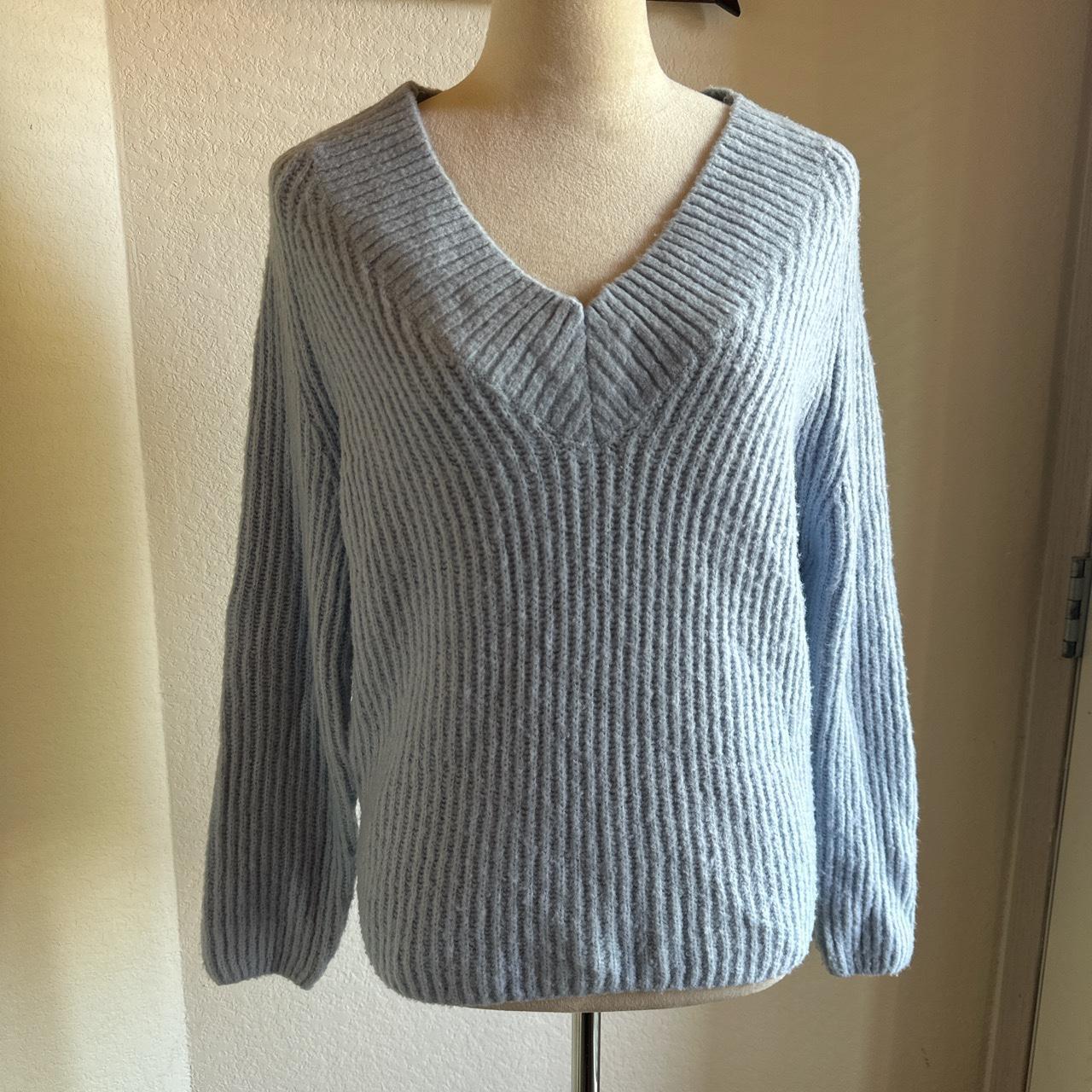 beautiful baby blue, fuzzy knit sweater! this... Depop