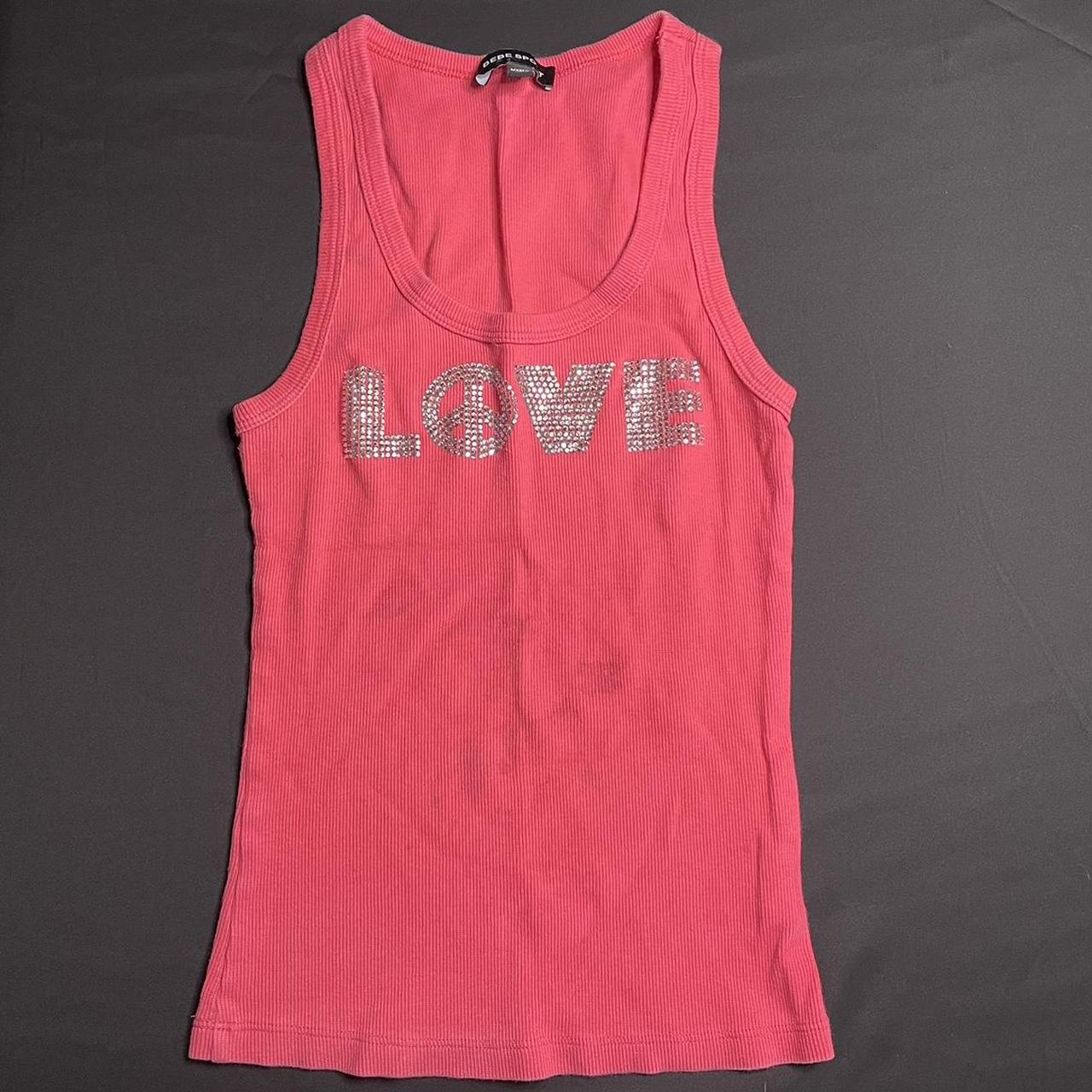 Bright Pink Love BeBe Tank Top Dark Stains where... Depop