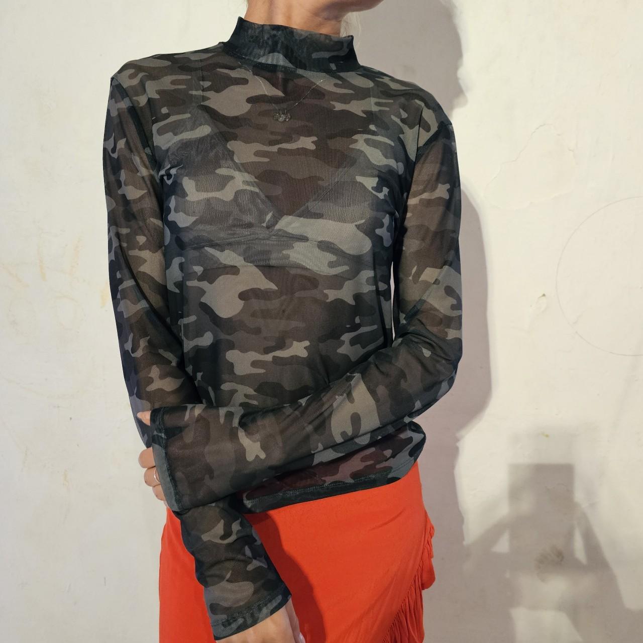 Mesh camouflage long sleeved top #bershka Depop