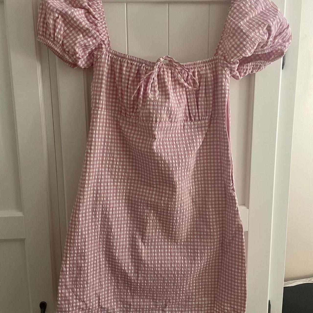 Zara pink and white gingham dress Size Small Hardly... Depop