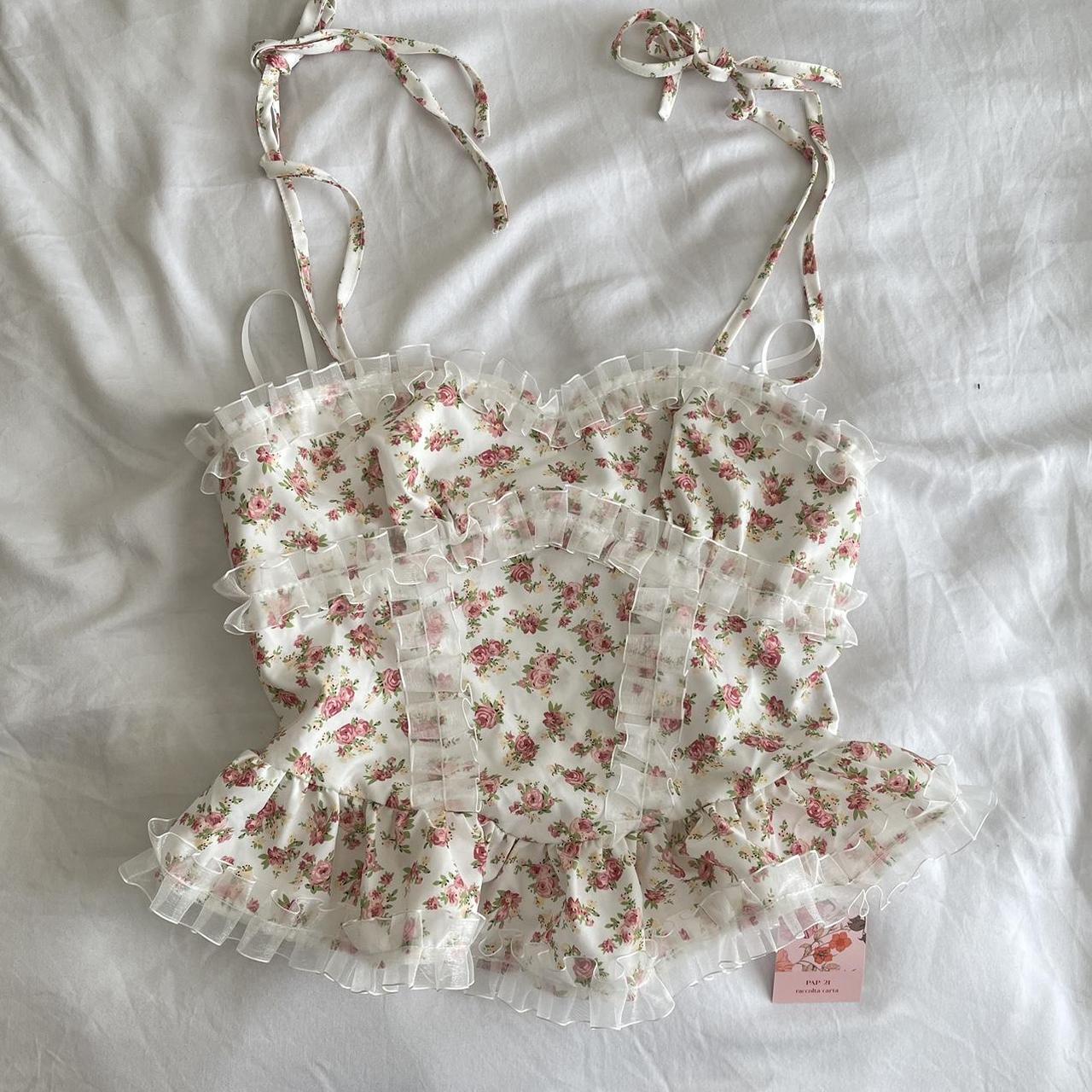 SHEIN Women's White and Pink Corset | Depop