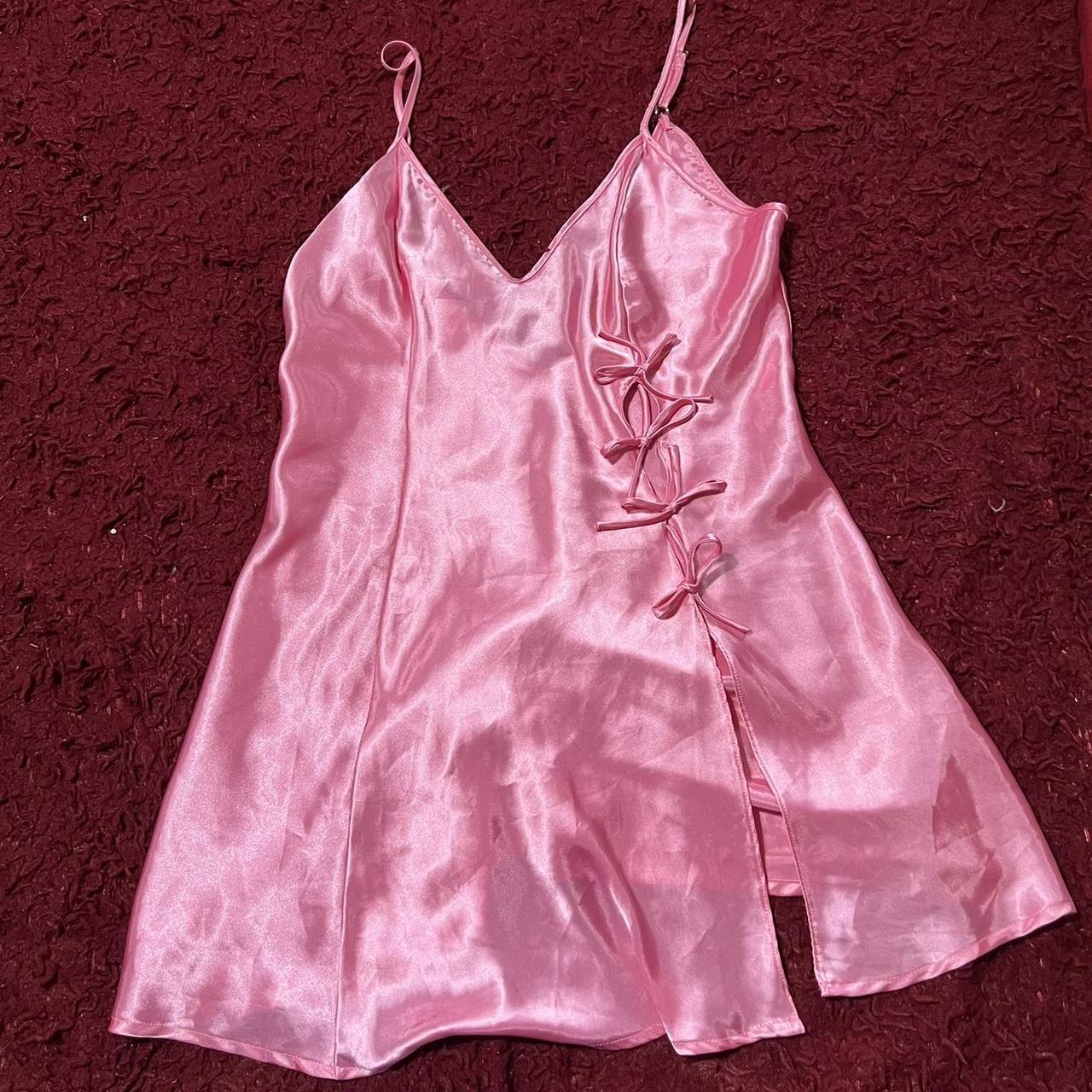 Y2k pink Fredrick’s of Hollywood silky shiny slip... - Depop