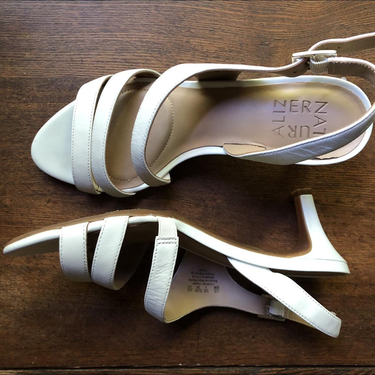 Strappy white kitten heel sandles by Naturalizer.... - Depop