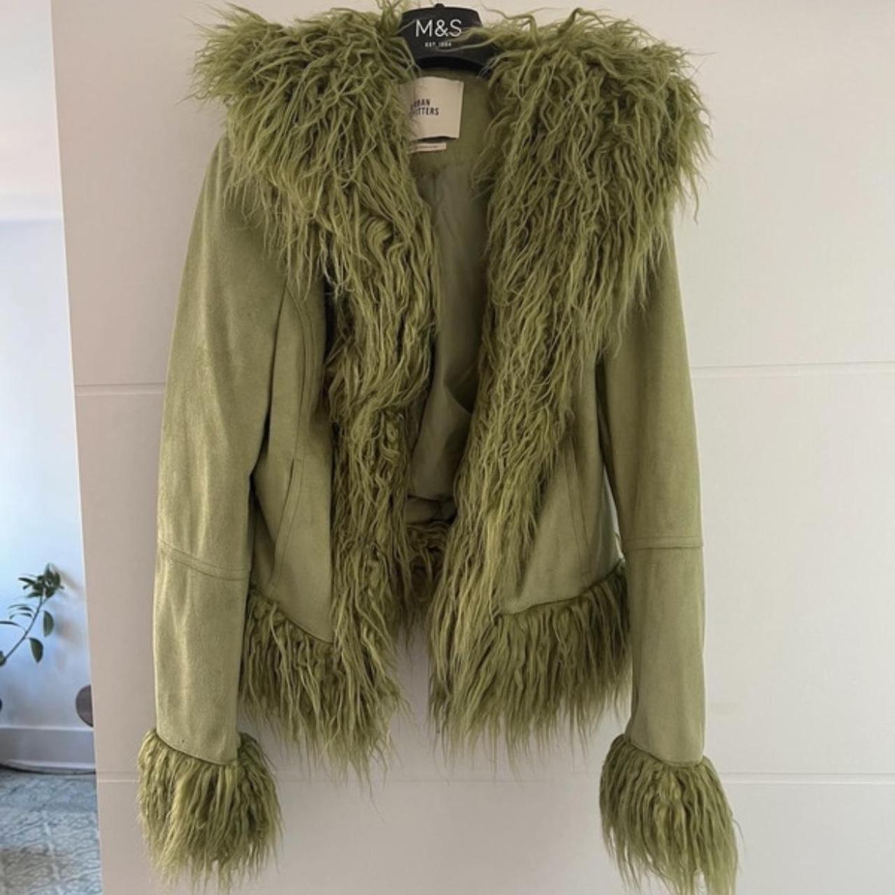 Urban outfitters green faux fur trim coat Unwanted... - Depop
