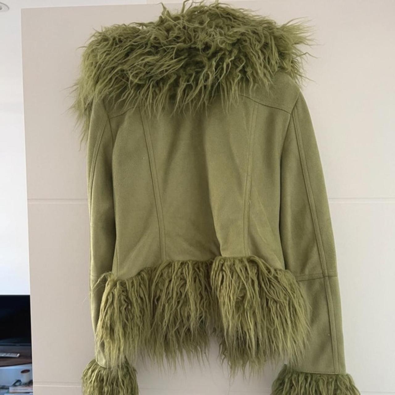 Urban outfitters green faux fur trim coat Unwanted... - Depop