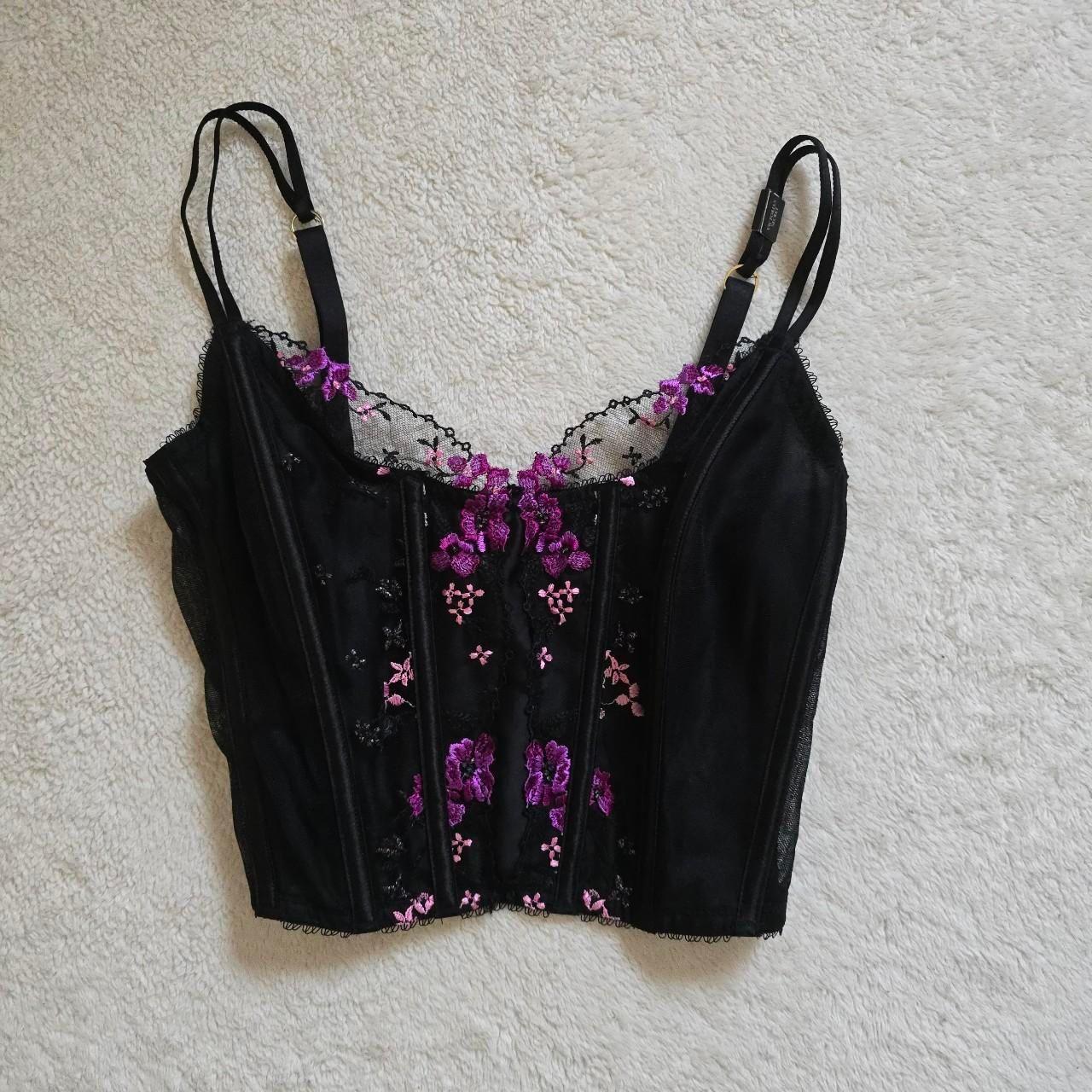 Victoria Secret Black and Purple Corset Size | Depop