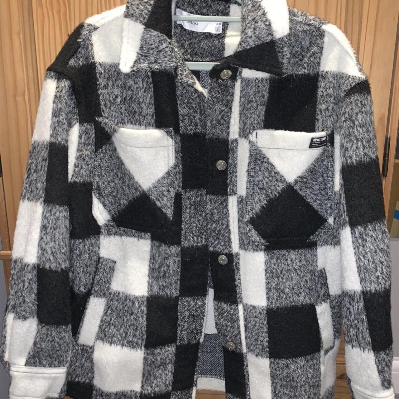 Bershka check overshirt black and white