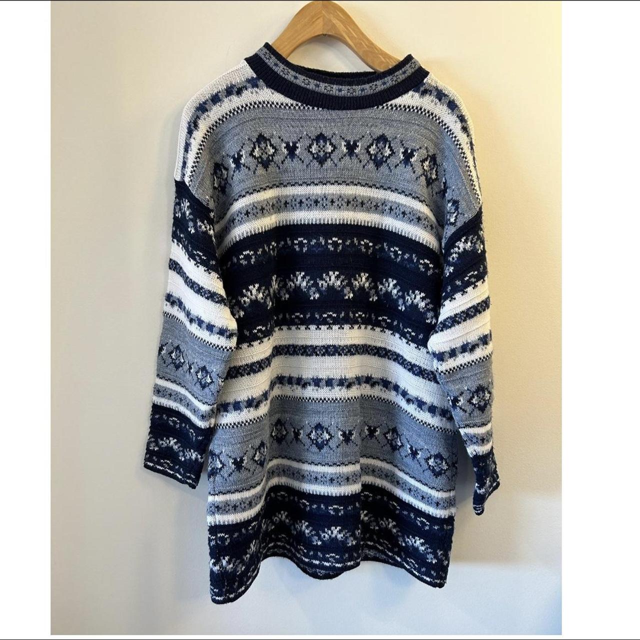 Men's Blue and White Jumper | Depop