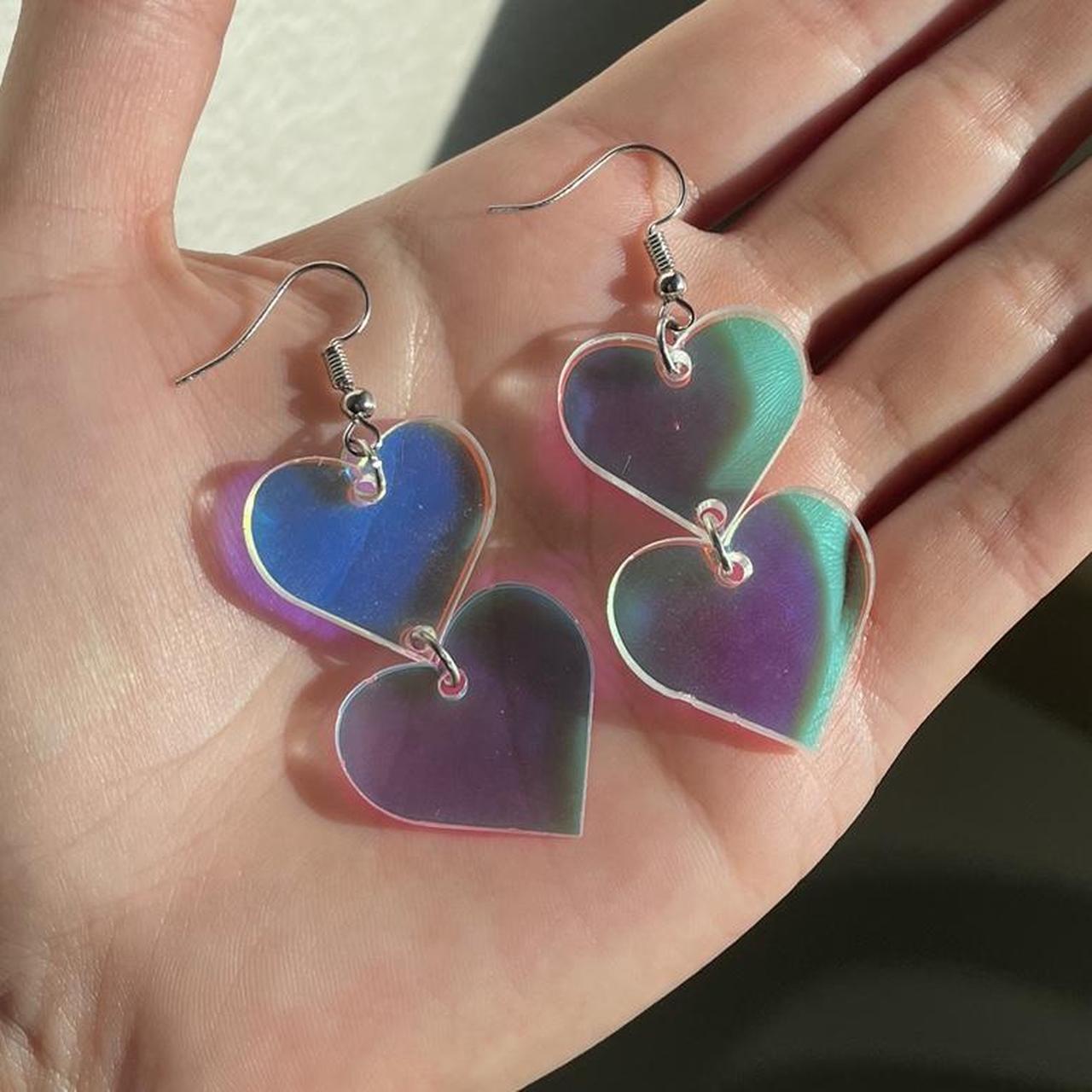 Acrylic Heart Earrings that change color at every... - Depop