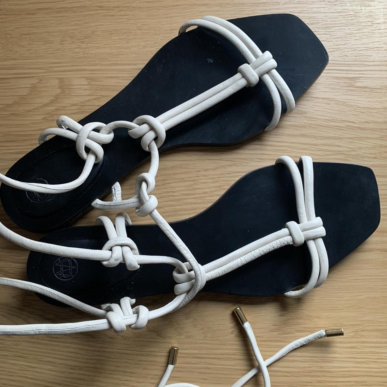 Massimo Dutti sandals with lace up straps, in off... - Depop