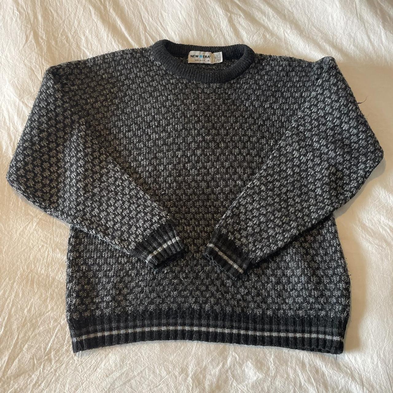 Black and Gray Knit Sweater Fraying and worn but... Depop