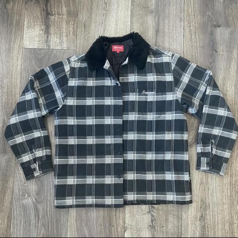 Supreme FW21 Faux Fur Collar Flannel Shirt Size... - Depop