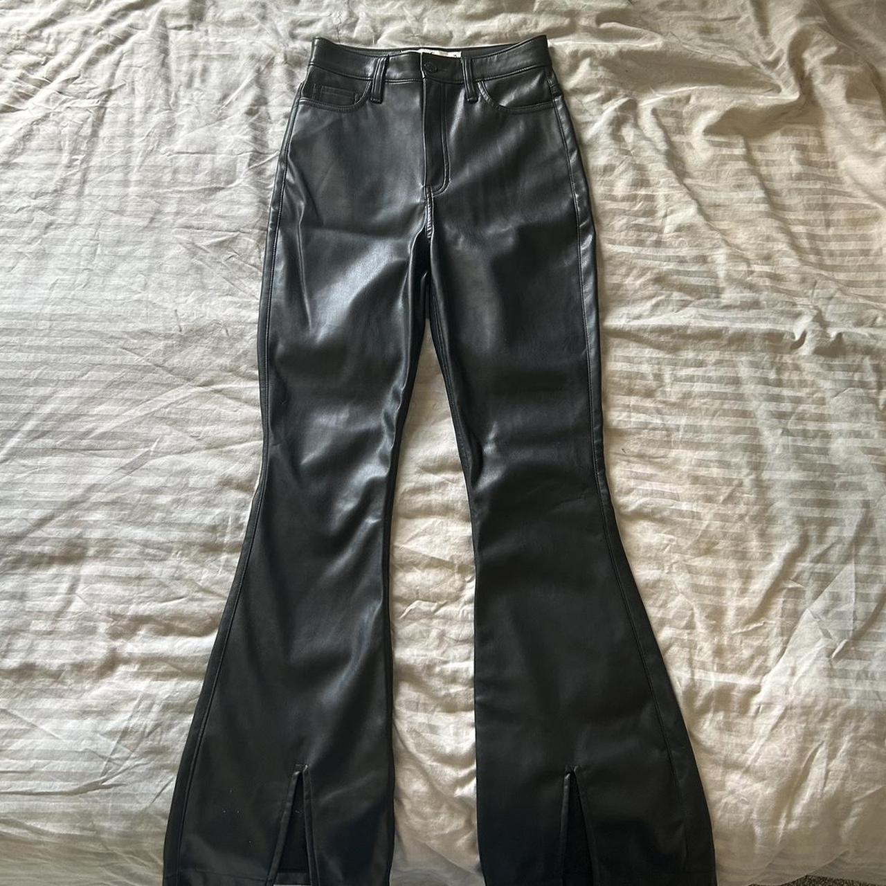 Hollister Ultra high rise faux leather flare pants... - Depop