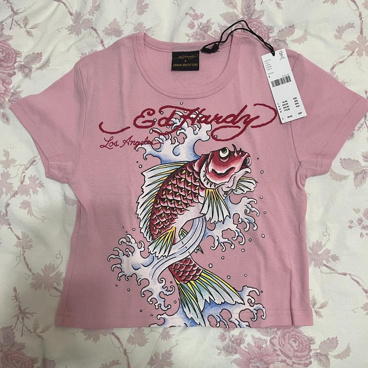 Ed Hardy X Urban Outfitters pink baby tee Brand new... - Depop