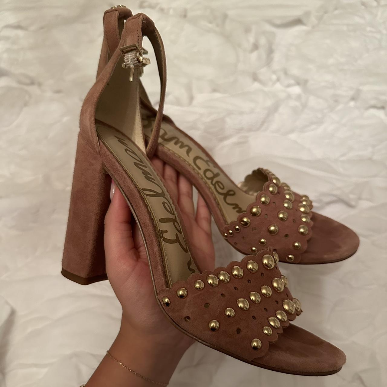 Sam Edelman Pink Suede Gold Stud Heels size 6.5 Depop