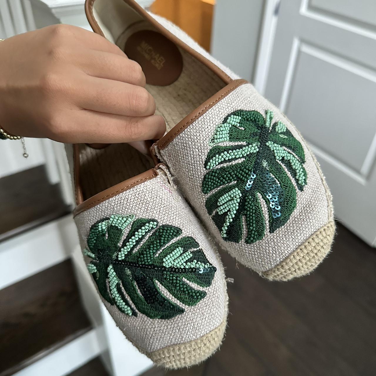 Michael Kors Beaded Palm Leaf Espadrille Flat