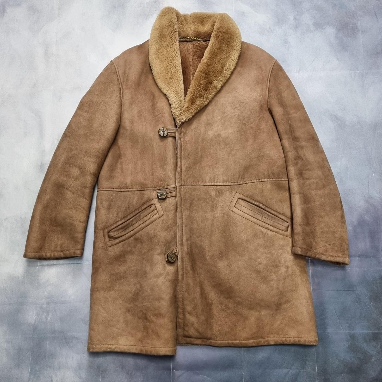 Vintage 80s mens shearling sheepskin coat in real... - Depop