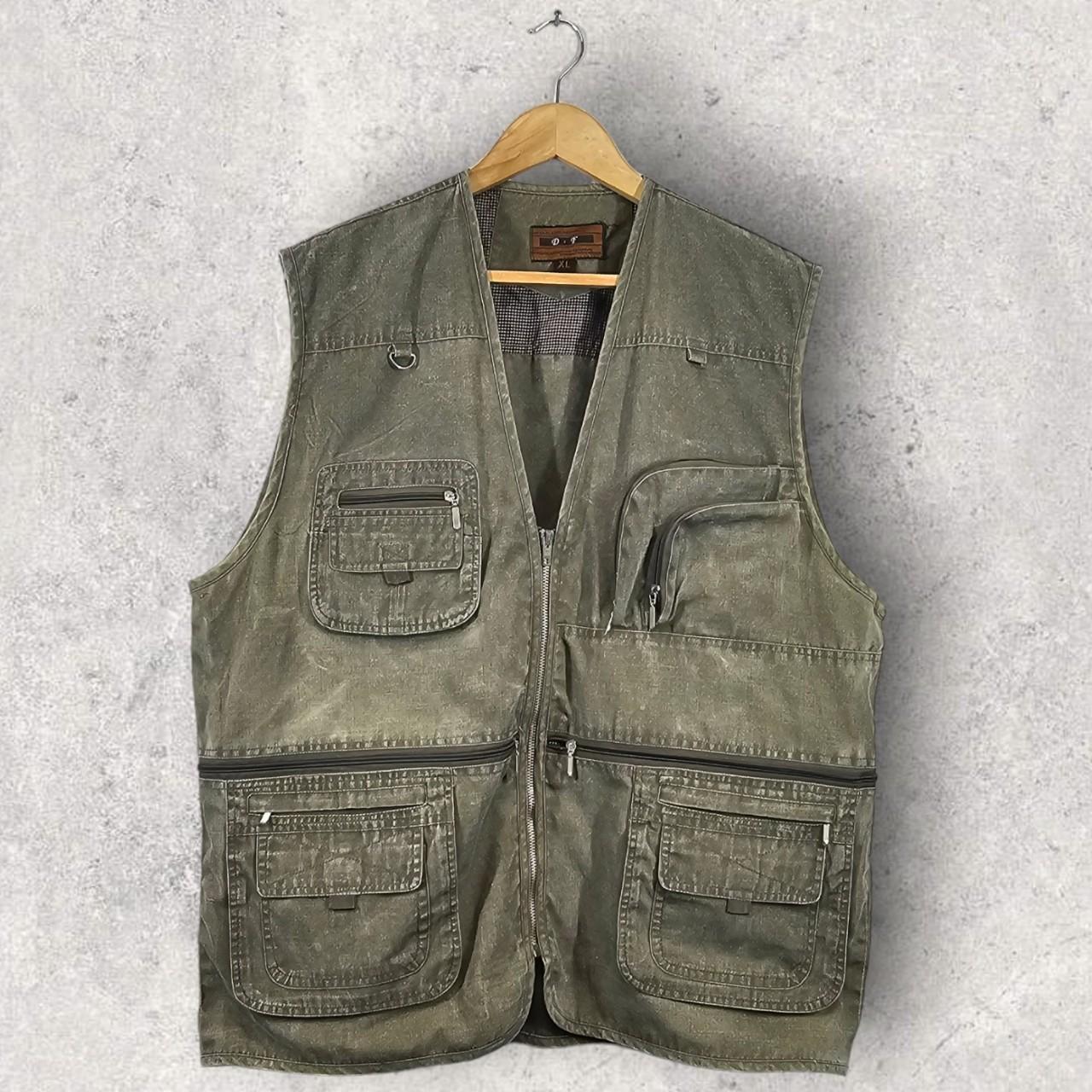 Fishing vest khaki gilet vintage 90s cargo hunting jacket men size XXXL