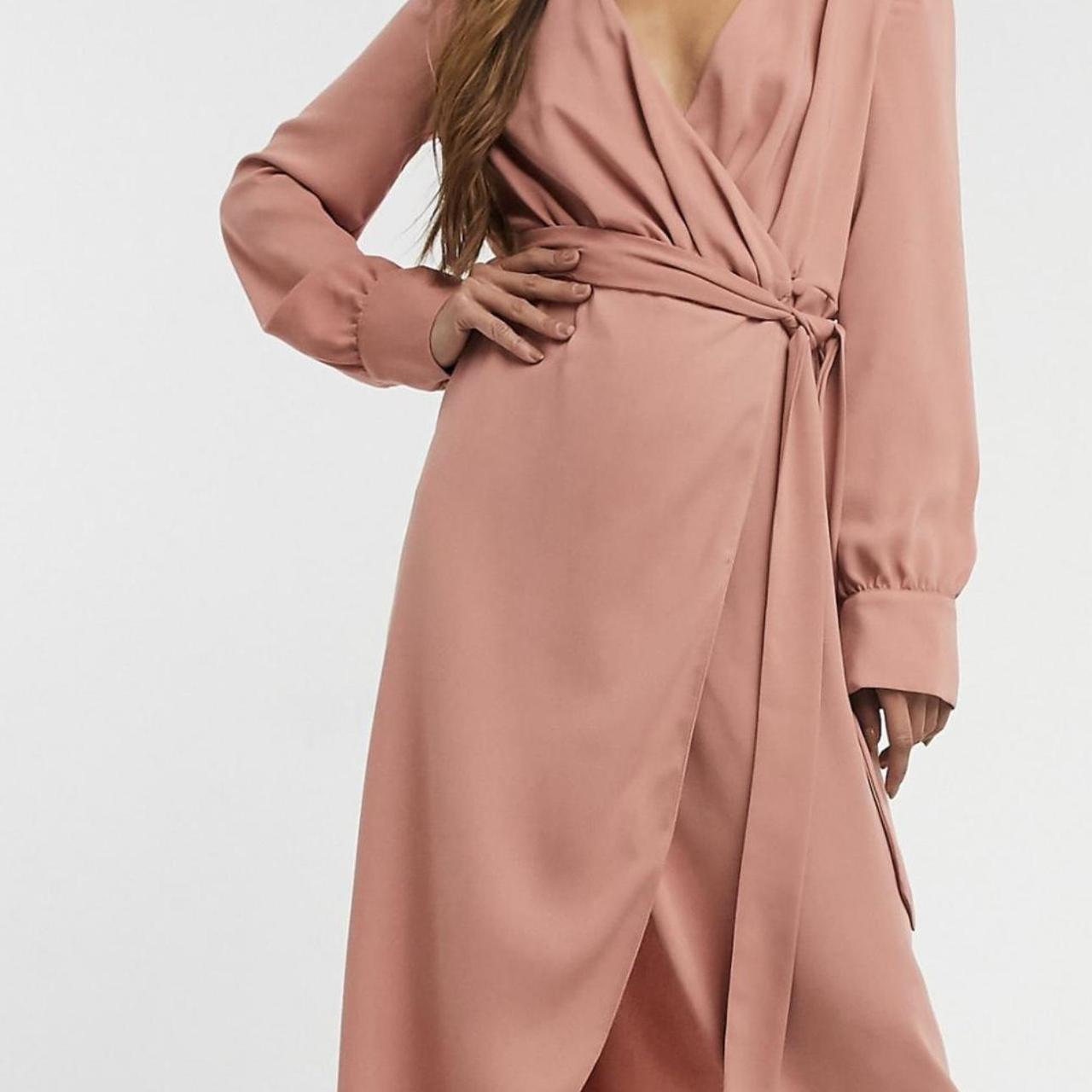 asos design collared wrap midi dress with tie belt