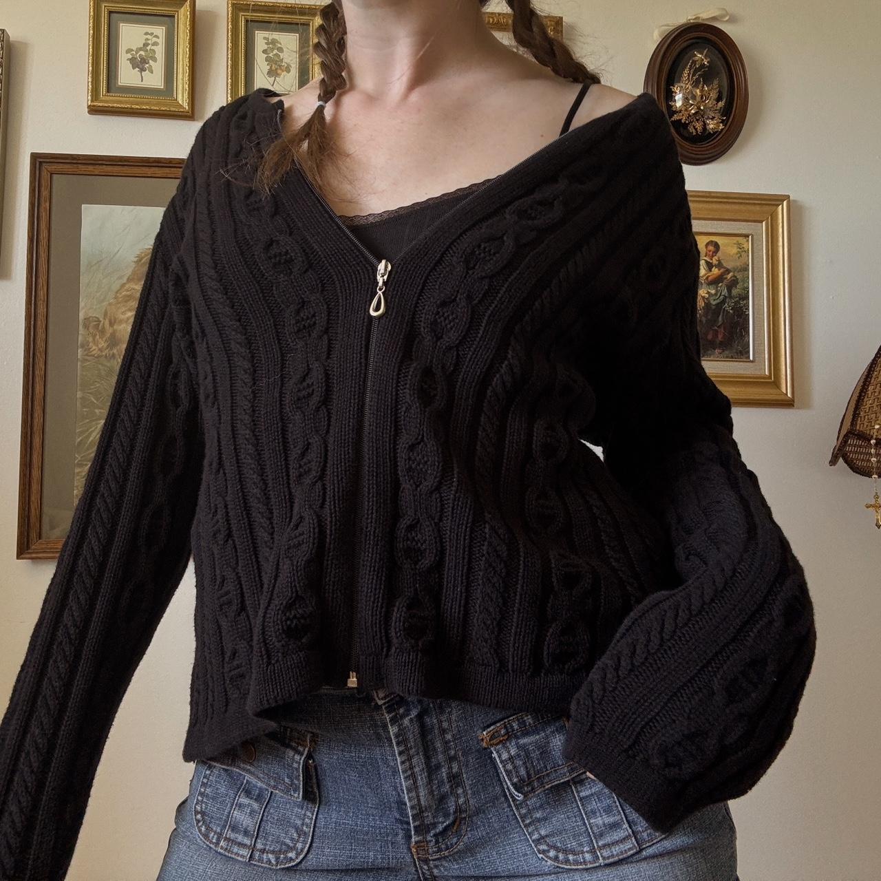 Black cable knit cardigan Cozy fall layering. Depop