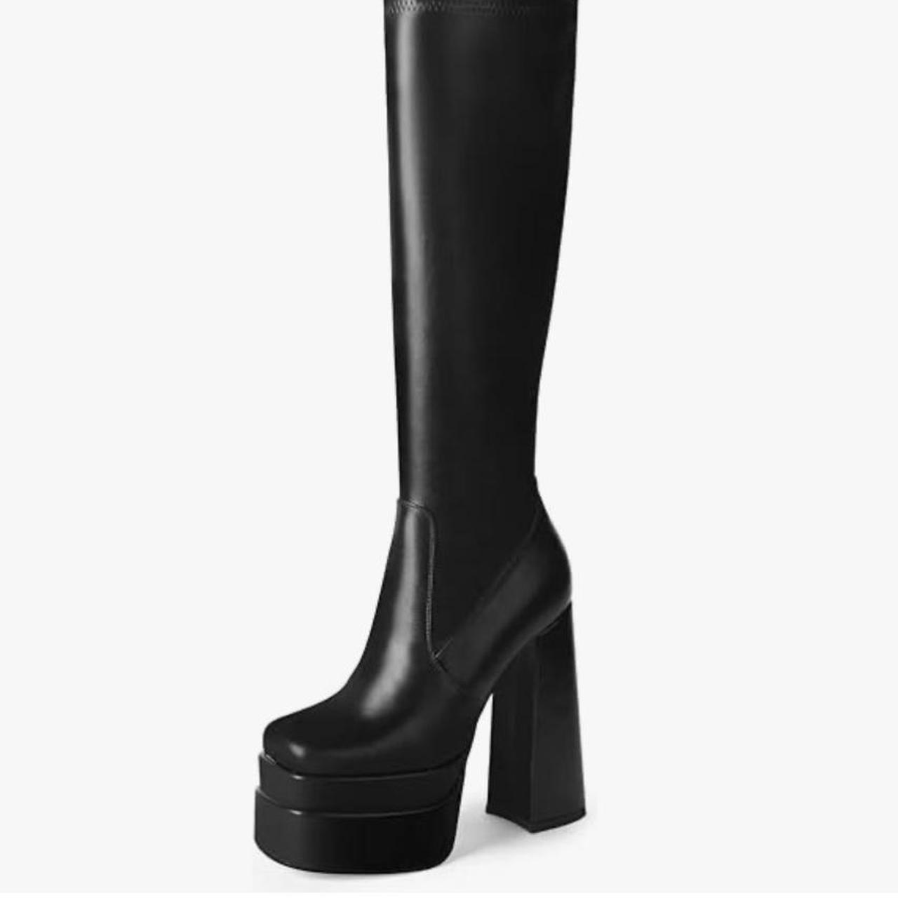 Black Platform Heel Boots size 8 worn once as... - Depop
