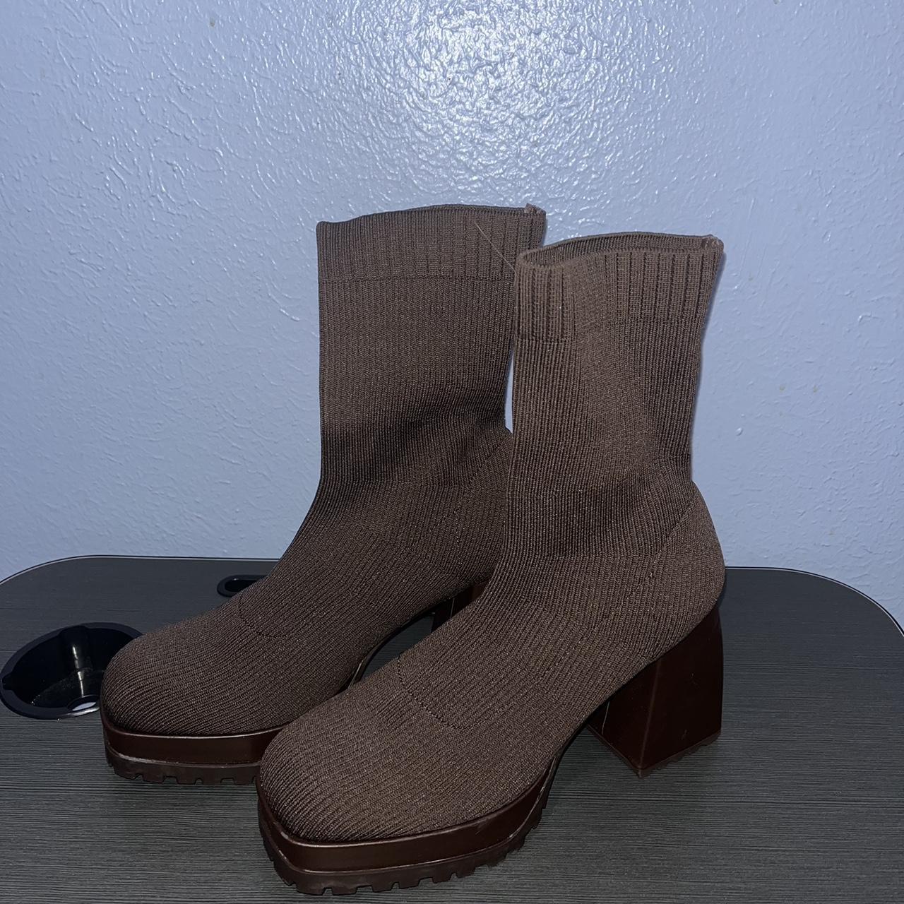 these are the cutest sock boots with a chunky heel!!... Depop
