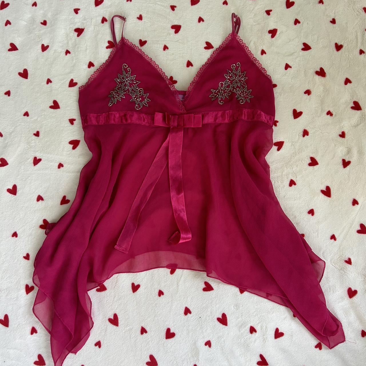 💕🎀 amazing hot pink lingerie cami with beaded... - Depop