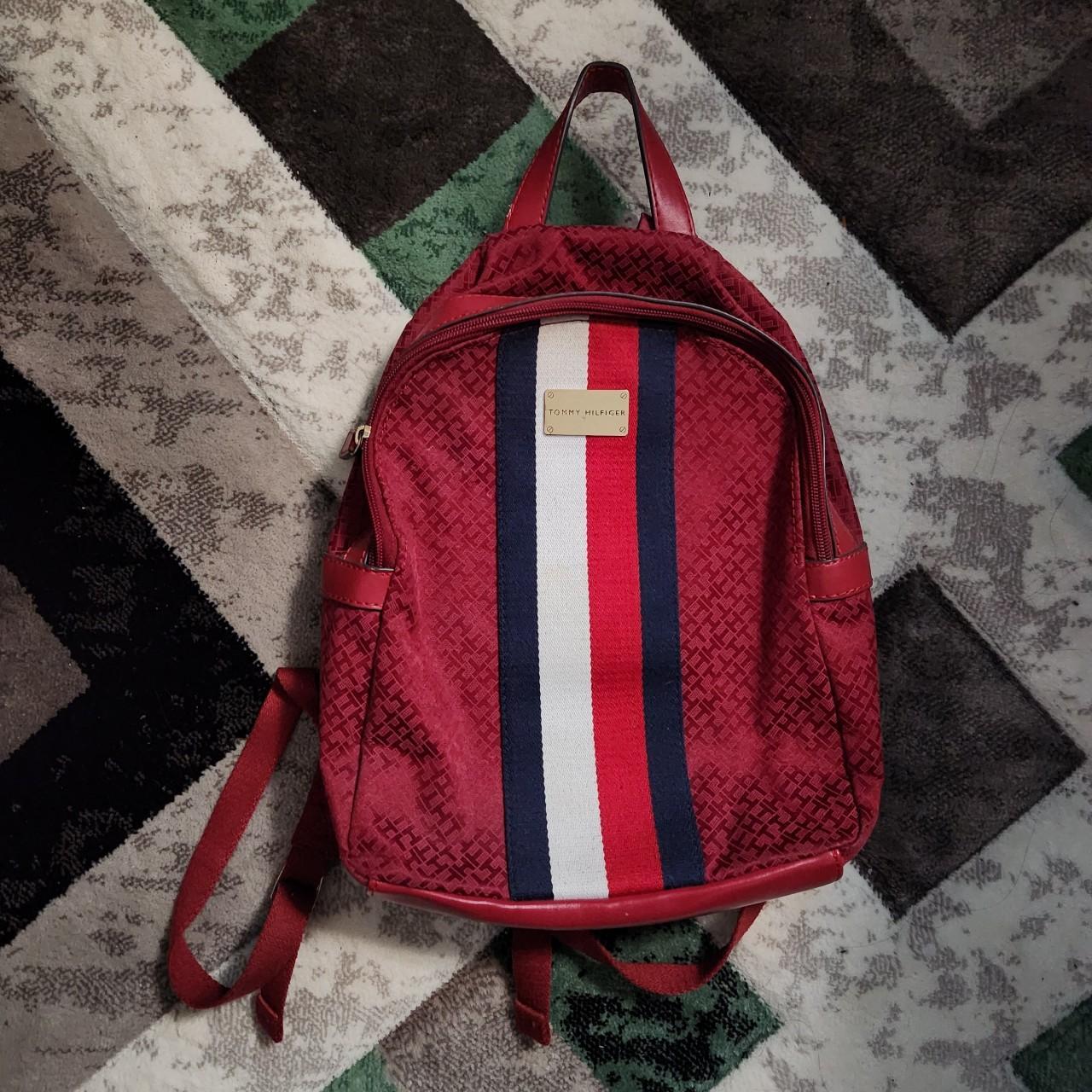 red tommy hilfiger mini backpack ️ pins included + a... Depop