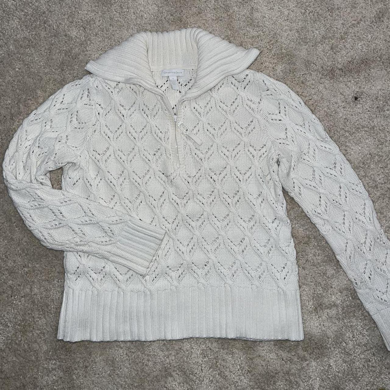 cream quarter zip knit sweater from charter club🤍 in... - Depop