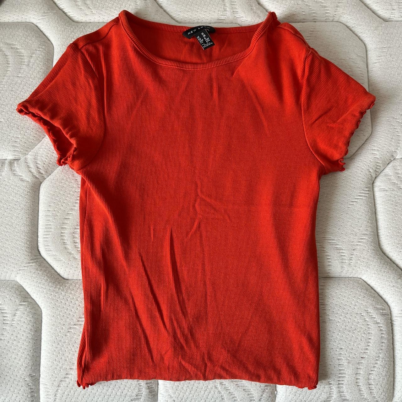 Ribbed orange tshirt from New Look, with frilled... Depop