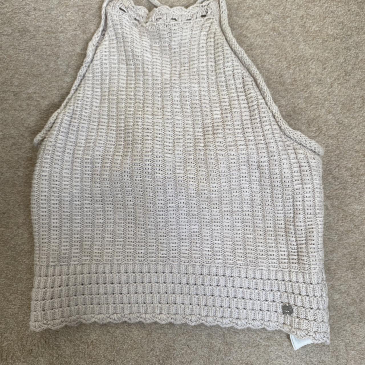 Hollister crochet halter neck nude crop top with... Depop